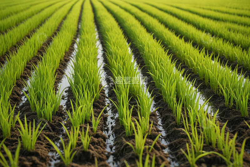 高清大图下载【趣麦麦图】整齐排列的绿色水稻农田