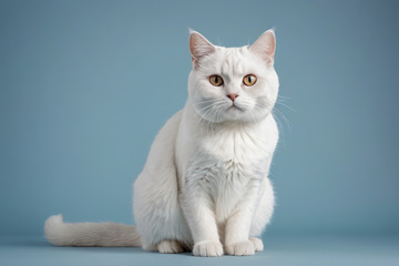 白色猫咪正坐神情专注