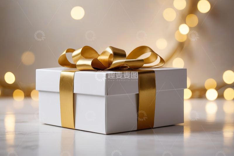 高清大图下载【趣麦麦图】带金色丝带的白色礼物盒