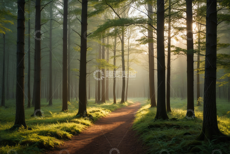 高清大图下载【趣麦麦图】阳光照耀下的森林小径