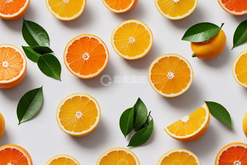 高清大图下载【趣麦麦图】白色背景上的橙子切片与整果