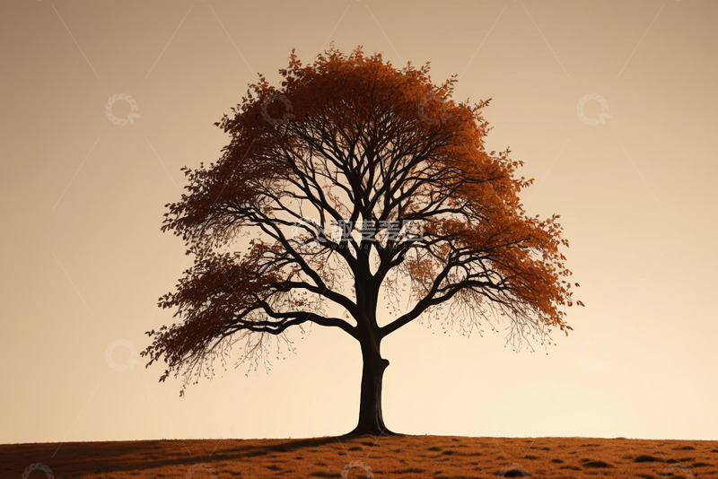 高清大图下载【趣麦麦图】旷野中孤树与黄昏天空