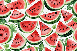 水彩风格西瓜切片图案