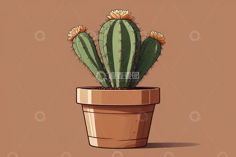高清大图下载【趣麦麦图】盆栽仙人掌插画素材