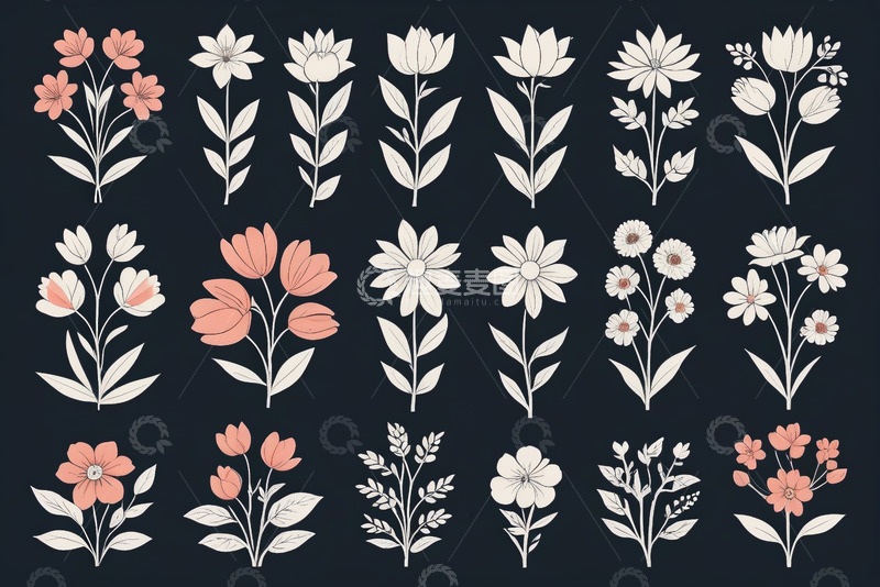 高清大图下载【趣麦麦图】简约花卉图案设计素材