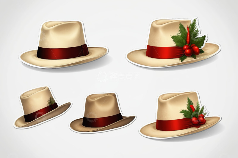 高清大图下载【趣麦麦图】装饰圣诞元素的时尚帽子素材