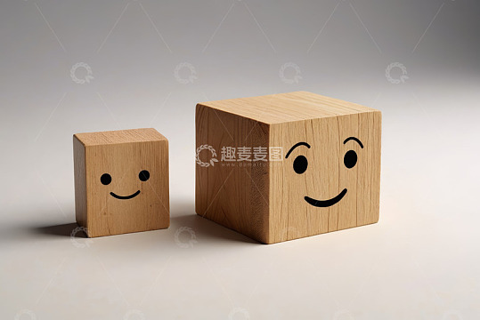 带笑脸表情的木质立方体