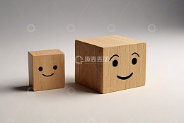 带笑脸表情的木质立方体