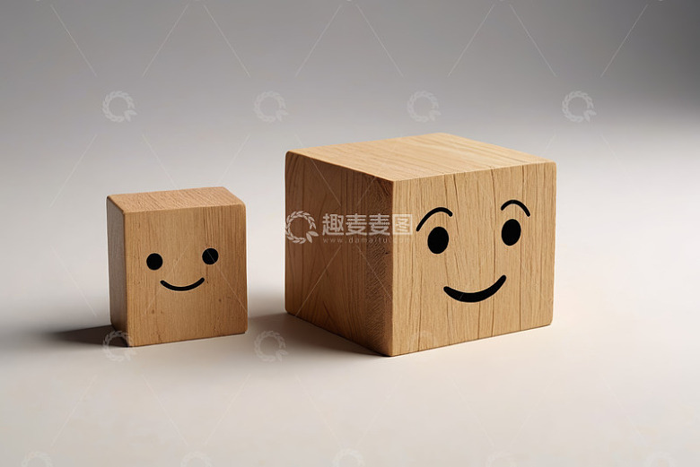 带笑脸表情的木质立方体