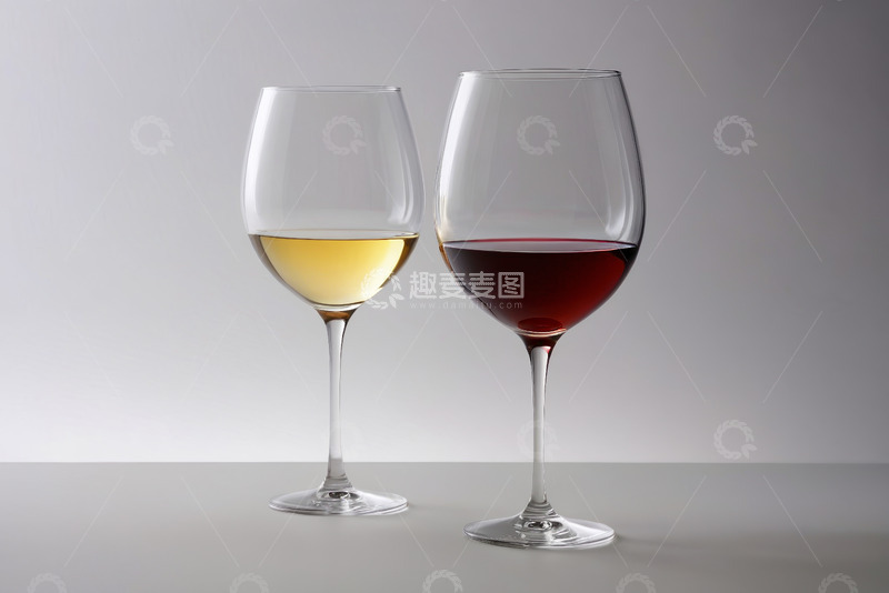 高清大图下载【趣麦麦图】两杯分别盛有红白葡萄酒的酒杯