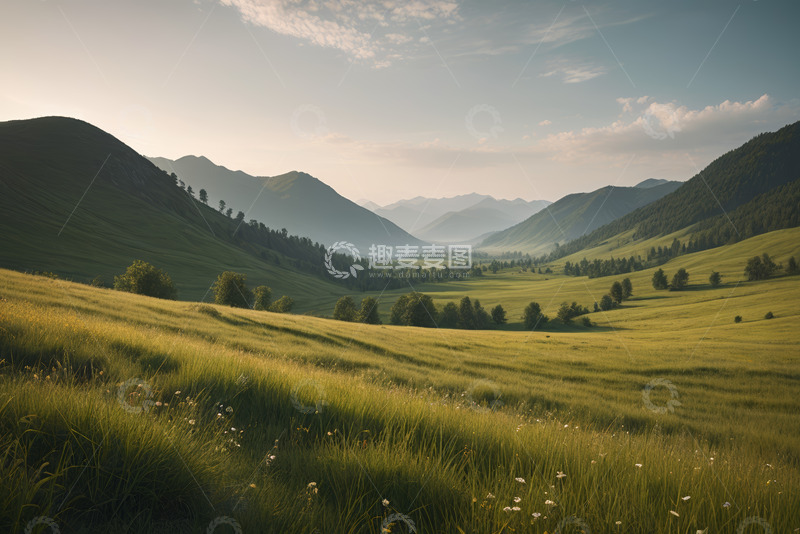 高清大图下载【趣麦麦图】山间草原自然风光全景