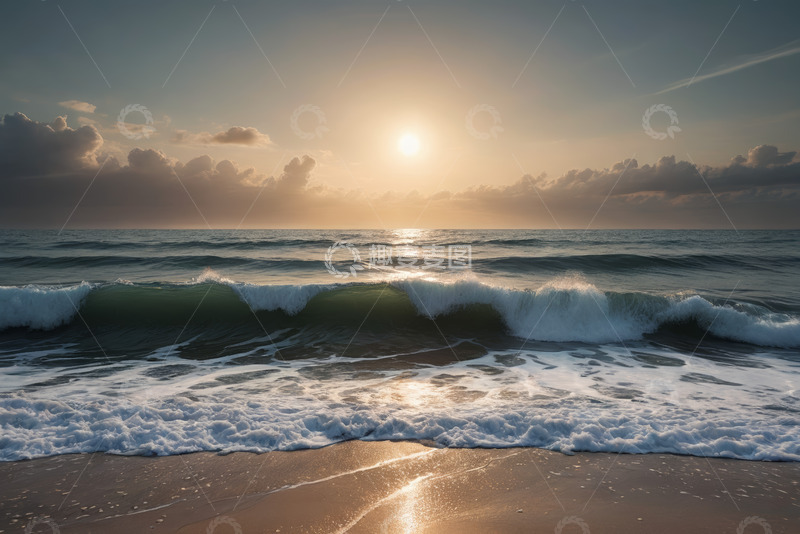 高清大图下载【趣麦麦图】海滩日落海浪景象