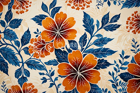 橙蓝花卉装饰图案