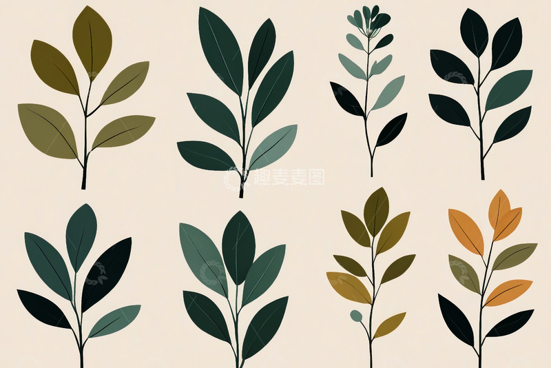 高清大图下载【趣麦麦图】简约风格植物叶子插画素材