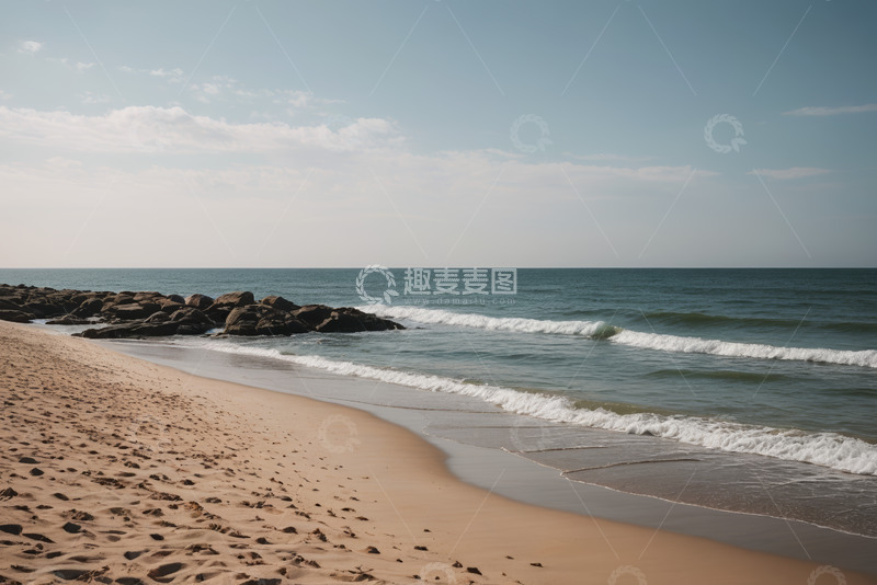 高清大图下载【趣麦麦图】沙滩海浪与岸边礁石风景
