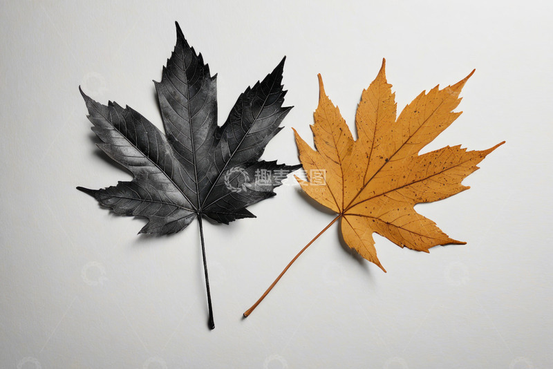 高清大图下载【趣麦麦图】两片枫叶特写