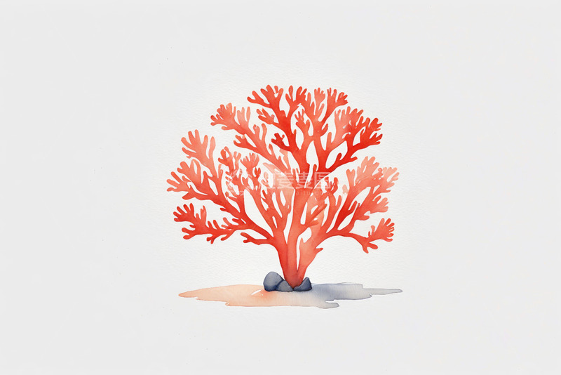 高清大图下载【趣麦麦图】水彩风格红色珊瑚插画