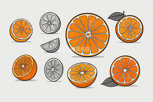 插画风格橙子切片素材