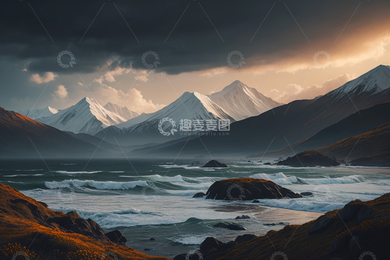 高清大图下载【趣麦麦图】雪山海岸自然风光