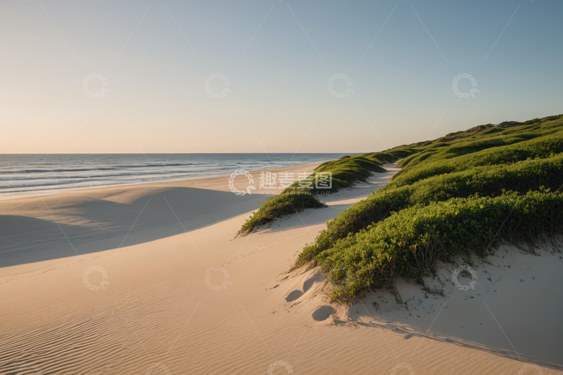 高清大图下载【趣麦麦图】海滩边的沙丘与绿植景观