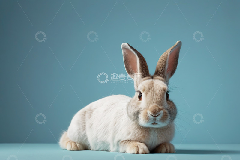 高清大图下载【趣麦麦图】蓝背景前的可爱兔子