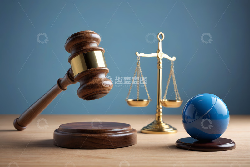 高清大图下载【趣麦麦图】法庭木槌与天平道具特写