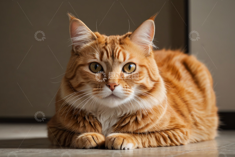 高清大图下载【趣麦麦图】橘色猫咪趴卧姿态特写