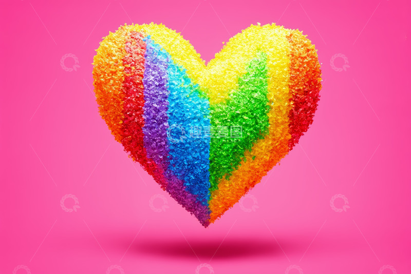高清大图下载【趣麦麦图】粉色背景彩虹爱心