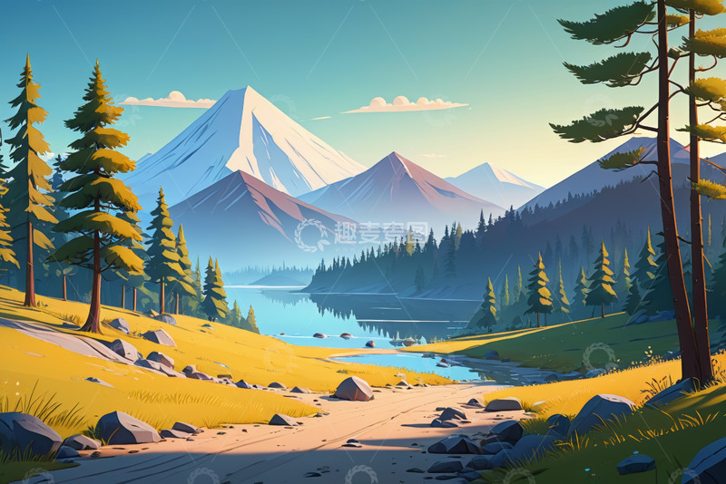 高清大图下载【趣麦麦图】山林湖泊自然风光全景