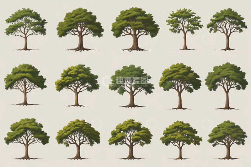 高清大图下载【趣麦麦图】多种形态的绿色树木素材