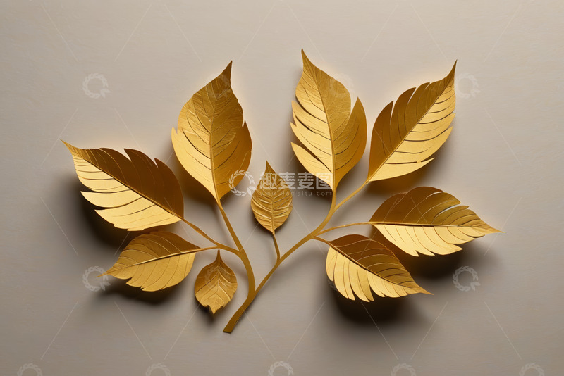 高清大图下载【趣麦麦图】金色叶片装饰图案