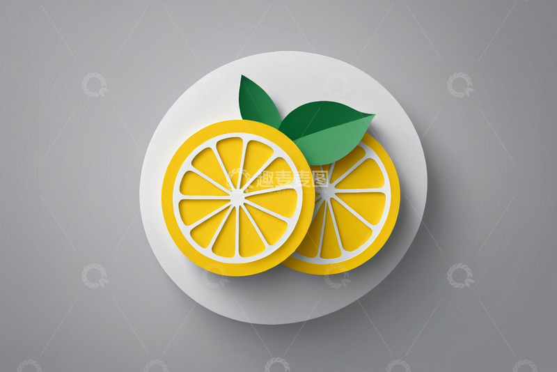 高清大图下载【趣麦麦图】白色圆盘上的两片柠檬切片
