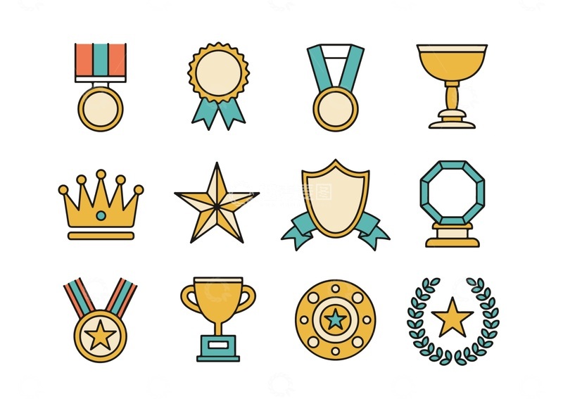 源文件下载【趣麦麦图】简约风格奖牌奖杯图标设计元素