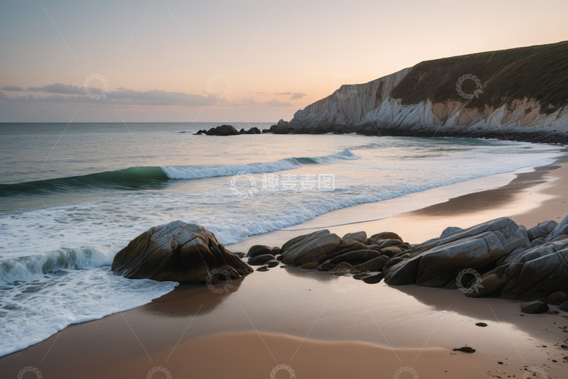 高清大图下载【趣麦麦图】海滩礁石海浪自然风光