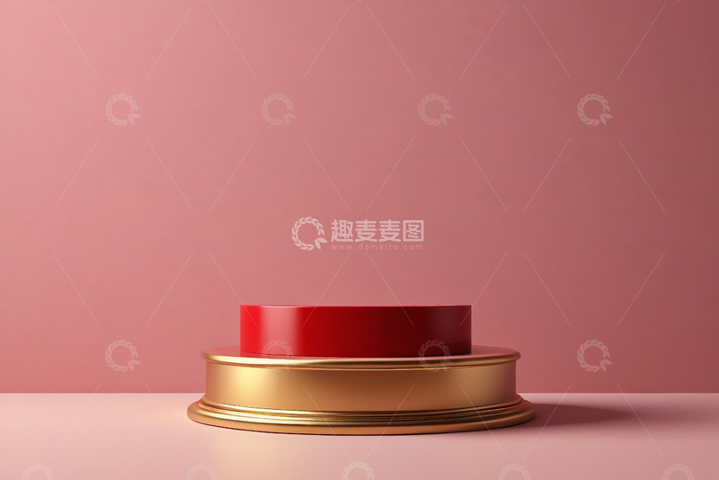 高清大图下载【趣麦麦图】粉色背景金色红色产品展示台