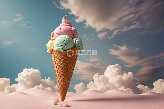 天空下的多口味冰淇淋甜筒