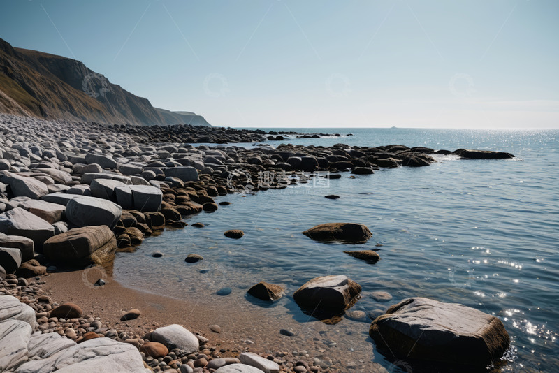 高清大图下载【趣麦麦图】海岸边布满岩石的海滩风景
