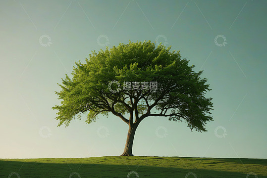 绿草地上的独立树木