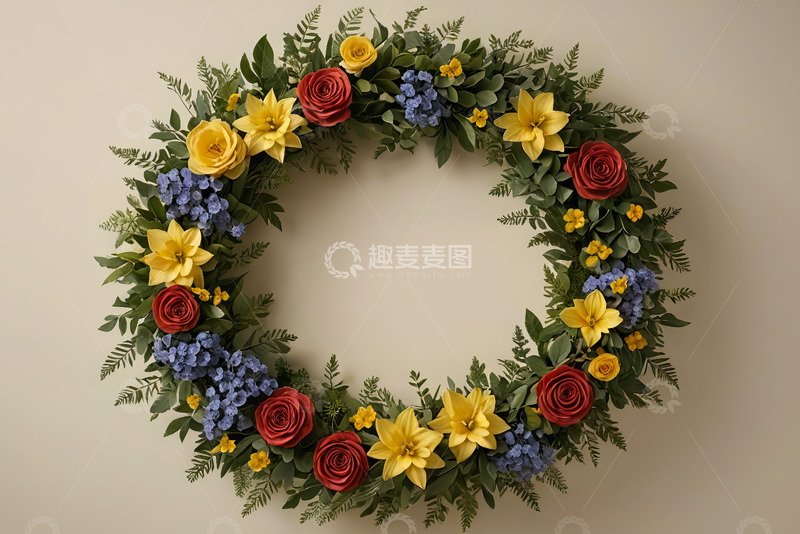 高清大图下载【趣麦麦图】多彩花卉花环特写