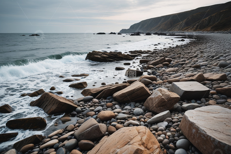 高清大图下载【趣麦麦图】海岸边海浪拍打礁石场景