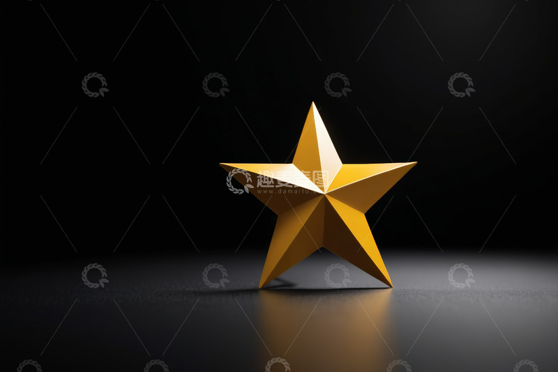 高清大图下载【趣麦麦图】黑色背景上的金色立体五角星