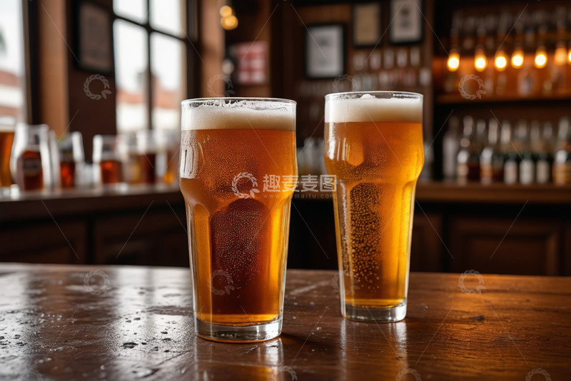 高清大图下载【趣麦麦图】吧台上的两杯啤酒