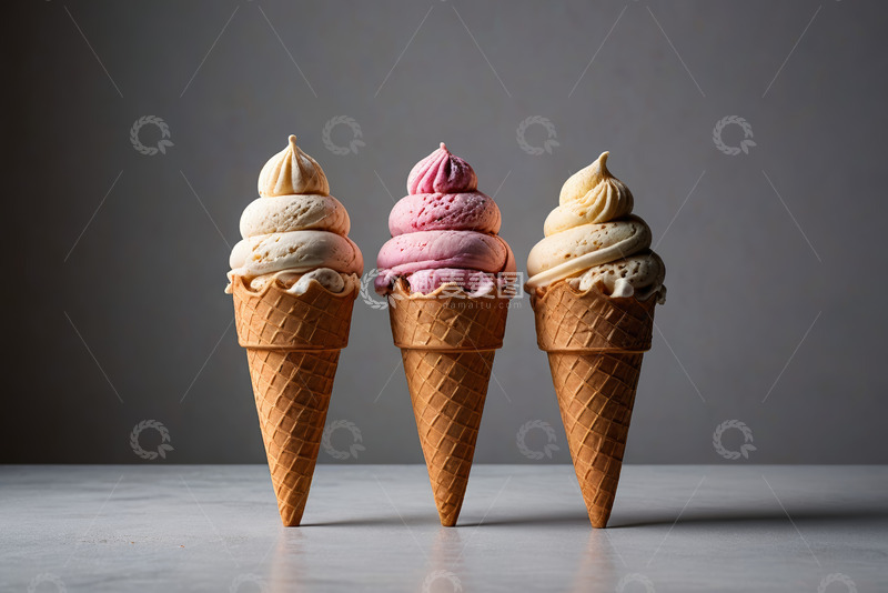 高清大图下载【趣麦麦图】三个甜筒冰淇淋特写