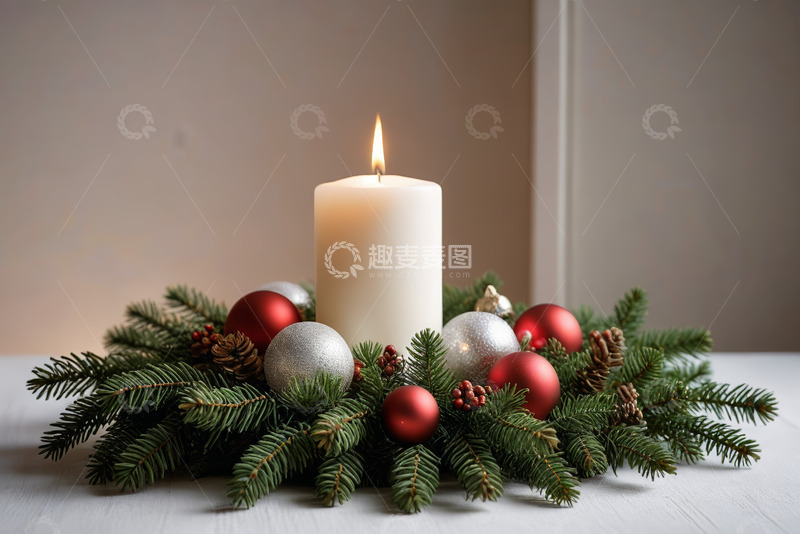 高清大图下载【趣麦麦图】圣诞装饰蜡烛特写