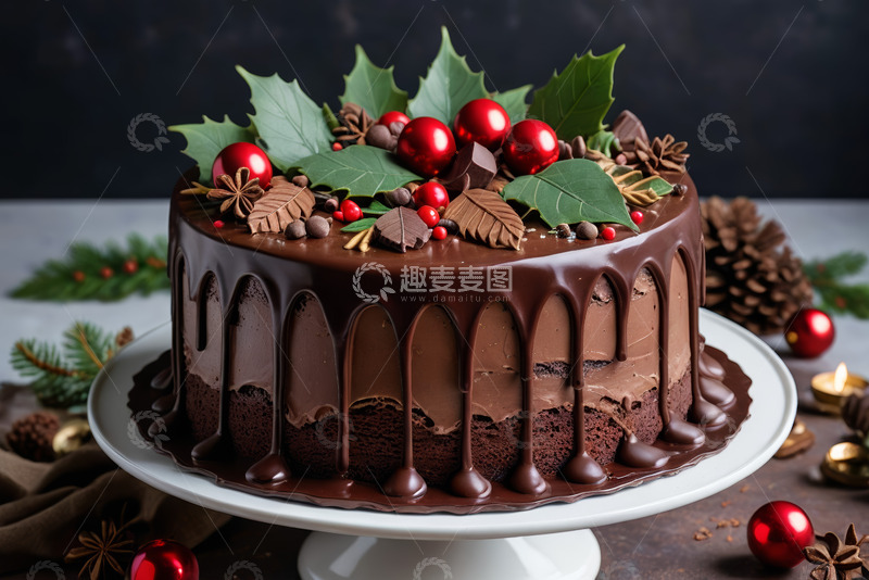 高清大图下载【趣麦麦图】巧克力蛋糕圣诞装饰特写