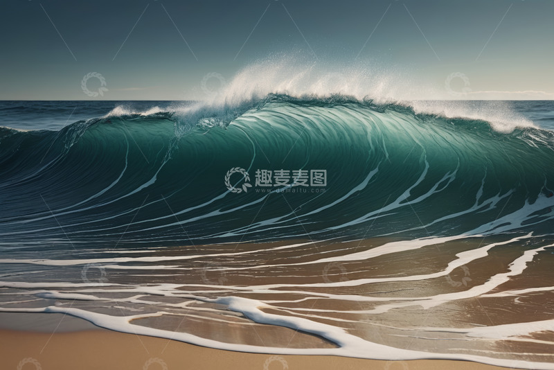 高清大图下载【趣麦麦图】海滩上翻涌的海浪