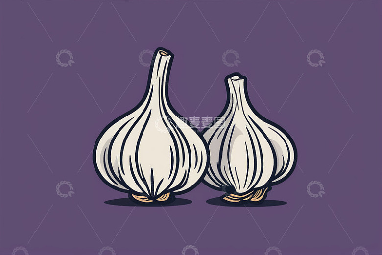 紫色背景上的两个大蒜插画
