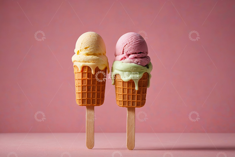 高清大图下载【趣麦麦图】双支不同口味冰淇淋特写