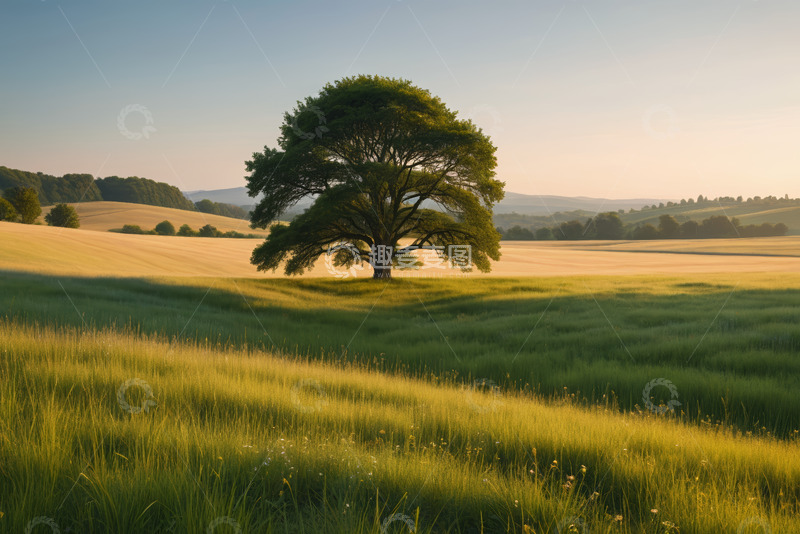 高清大图下载【趣麦麦图】田野中独立大树自然风光