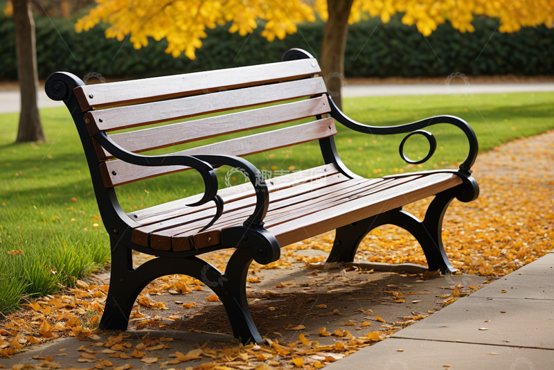 高清大图下载【趣麦麦图】公园户外秋季长凳景观